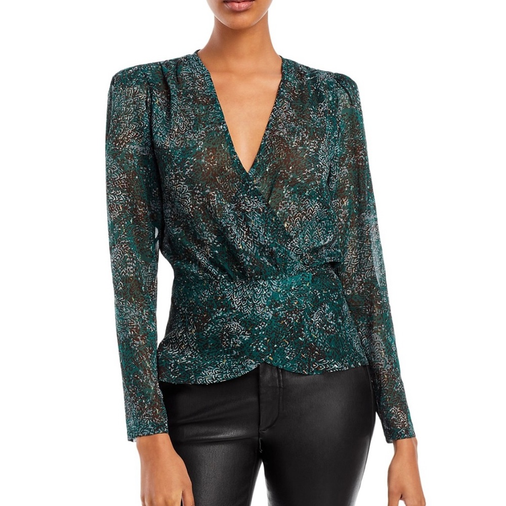 NWT AQUA Printed Faux Wrap Top Size XS